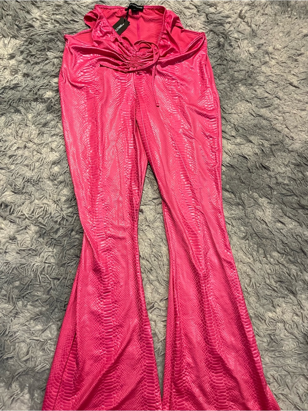 Bold Hot Pink Snake-Textured silky Flare Pants
